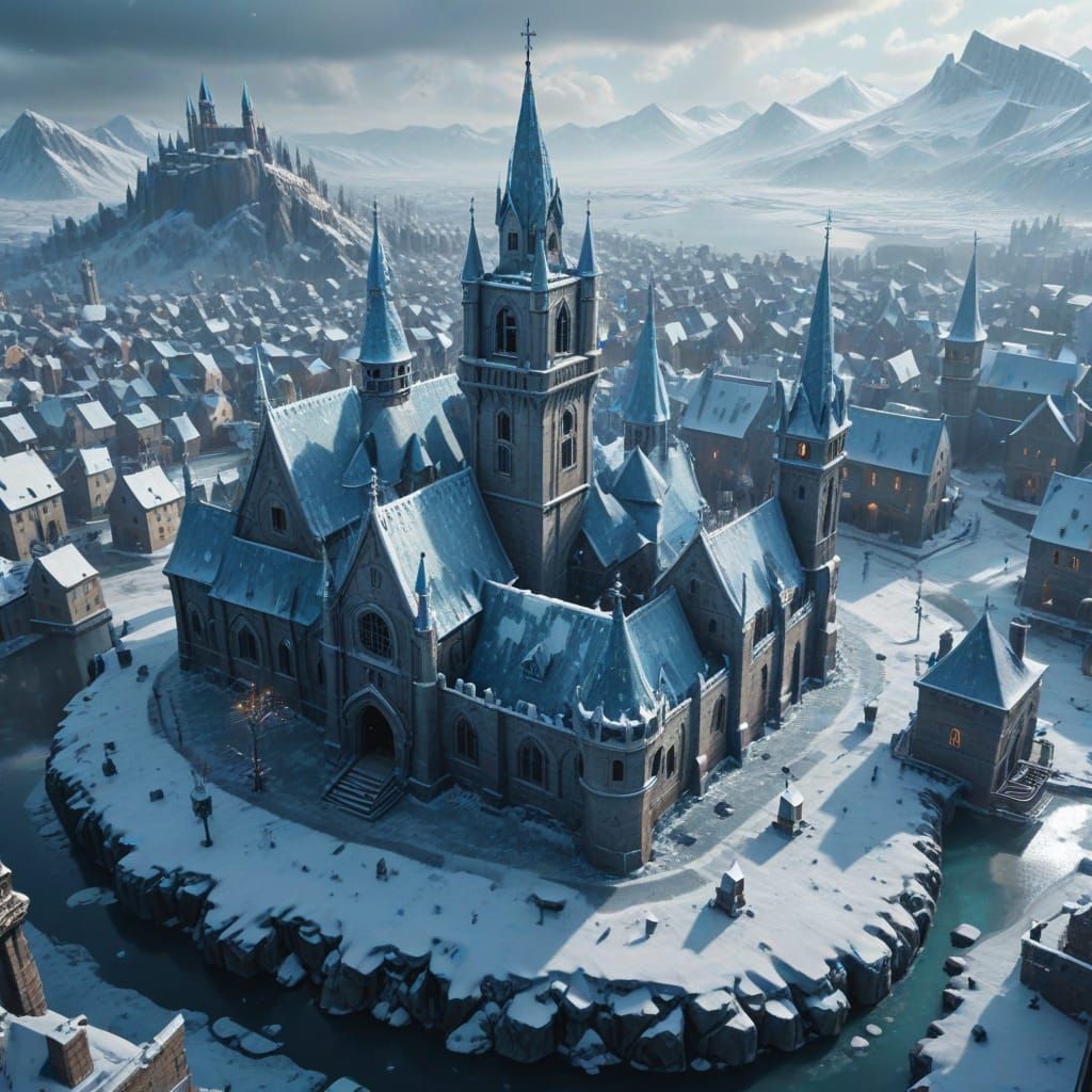 Ethereal Winter Metropolis Rises in Frosty Splendor