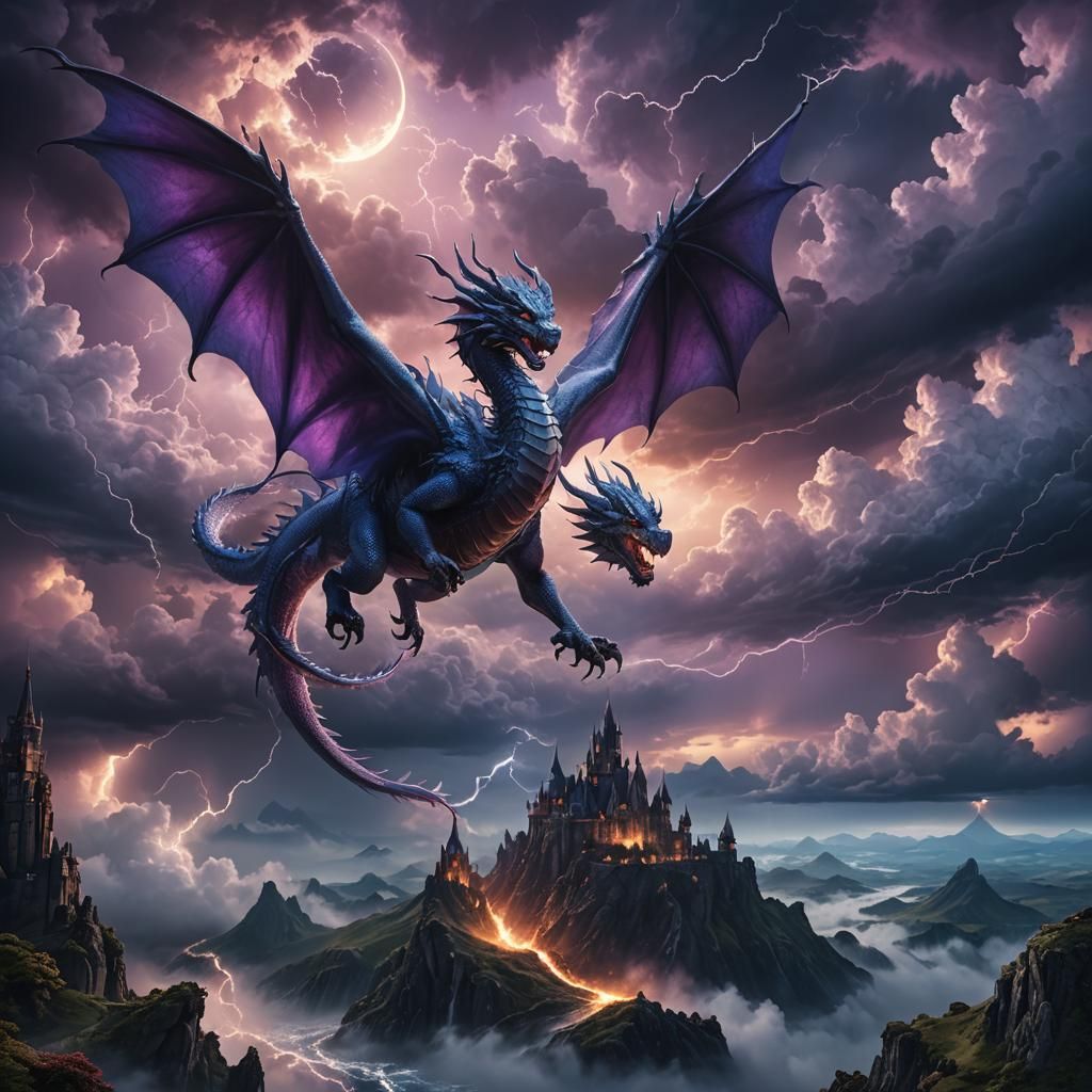 Mythical Dragon Soaring in Ethereal Twilight Sky