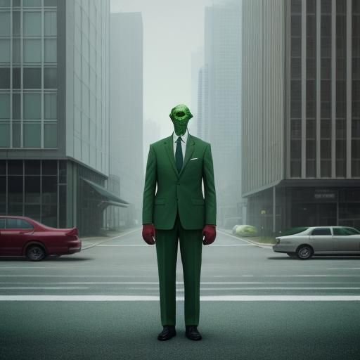 Green Chameleon in Business Suit by Stålenhag Style