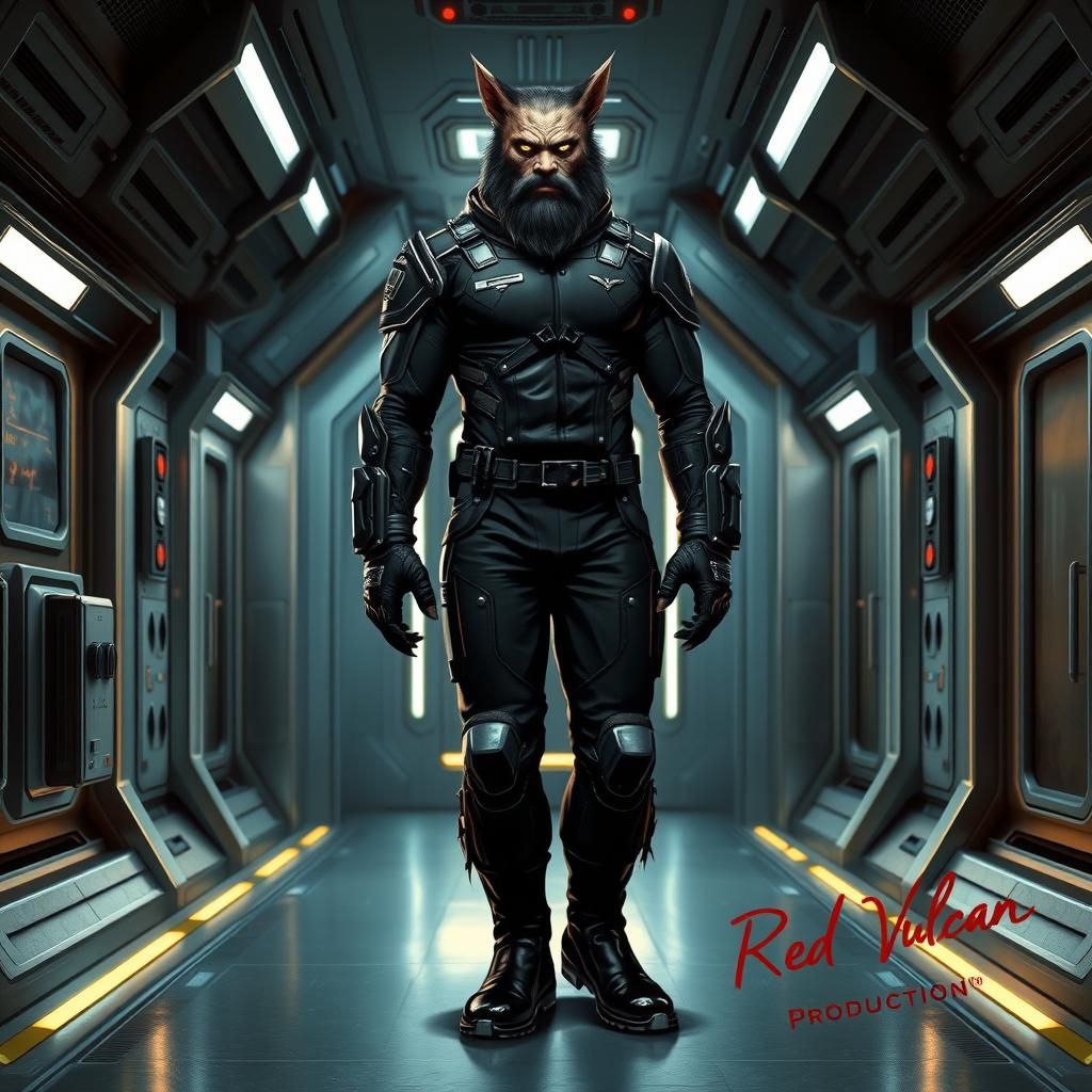 Cat Man hybrid alien, pointed ears, short fur on the face. Y...
