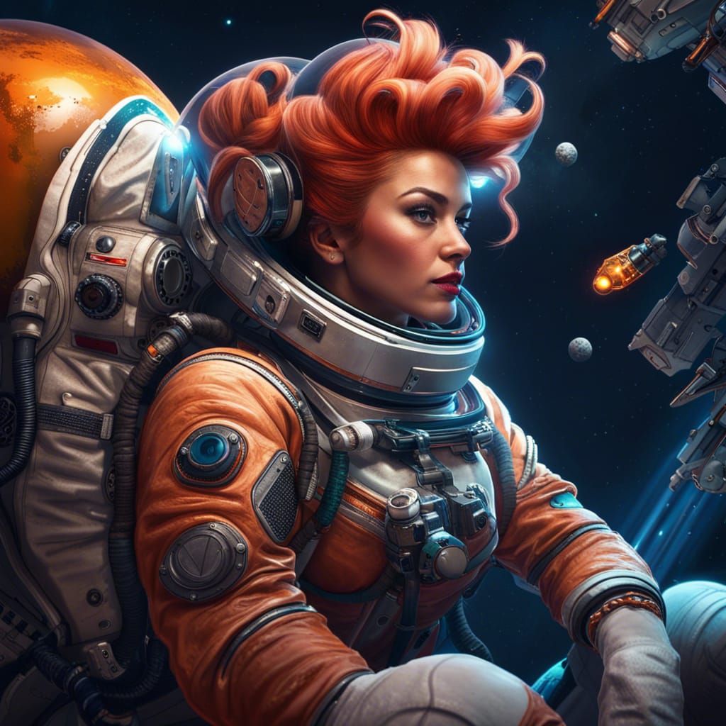 Astronaut Woman with Beehive Hairstyle, Pinup Art
