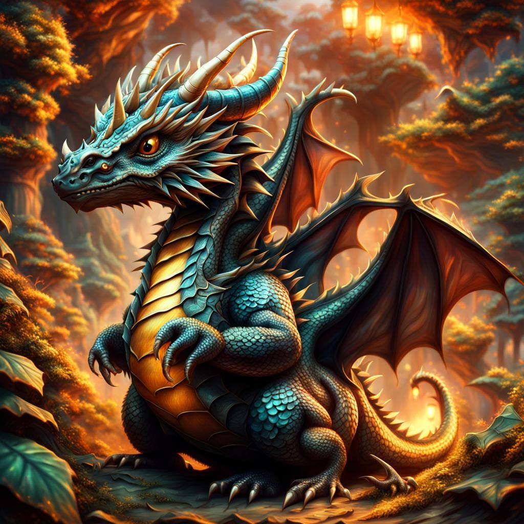 Cute Dragon Hiding Card: Digital Matte Painting