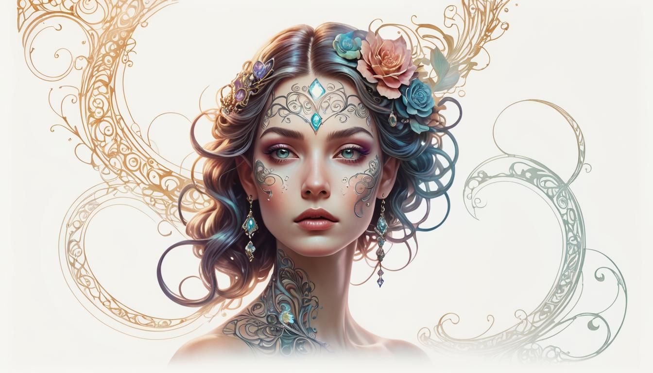 Surreal Woman Portrait with Art Nouveau Jewelry