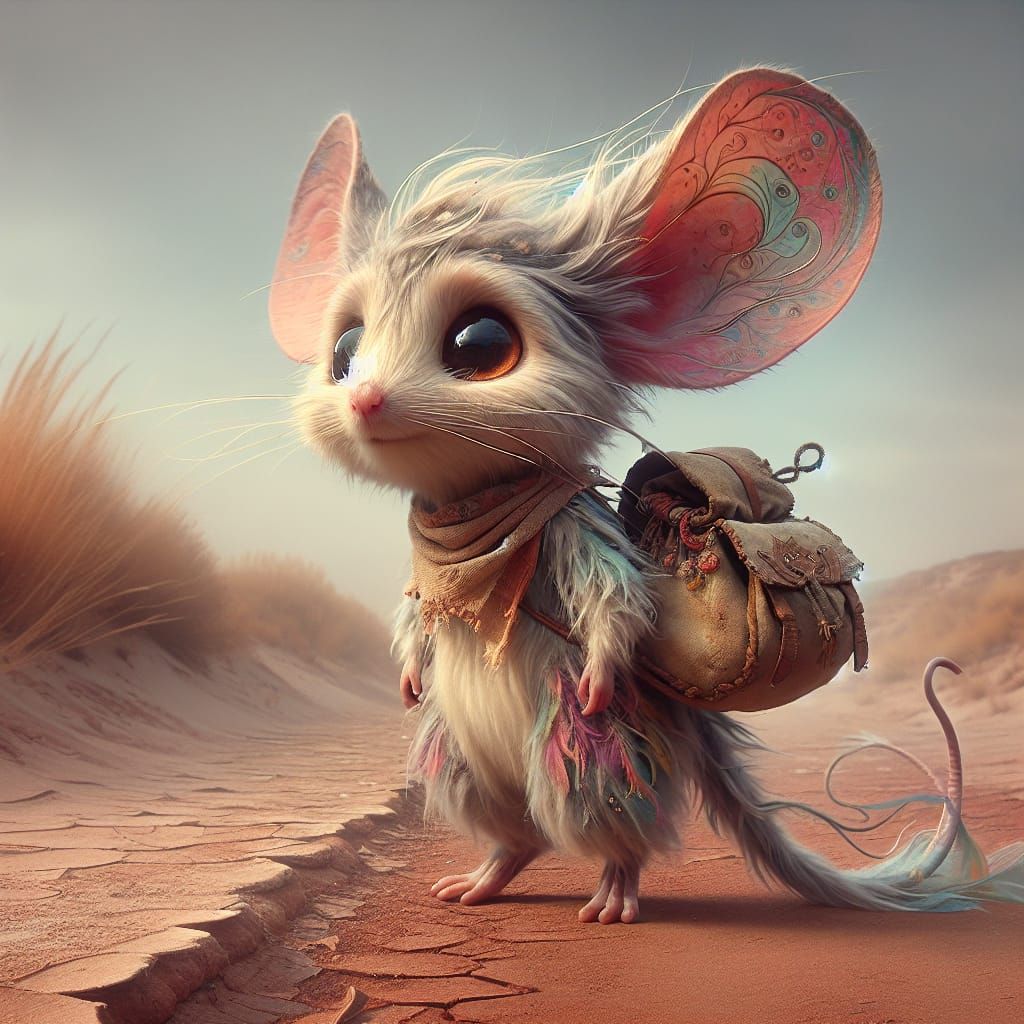 Very Cute ethereal exotic anthropomorphic mouse wearing a knapsack heading out on an adventure 2