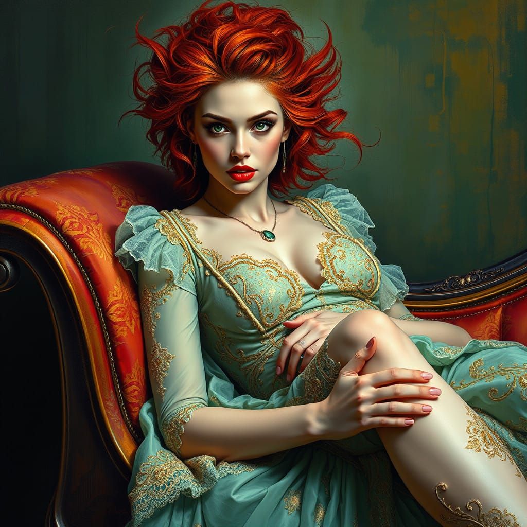 Elegant Woman in Lacy Dress, Exuding Refinement