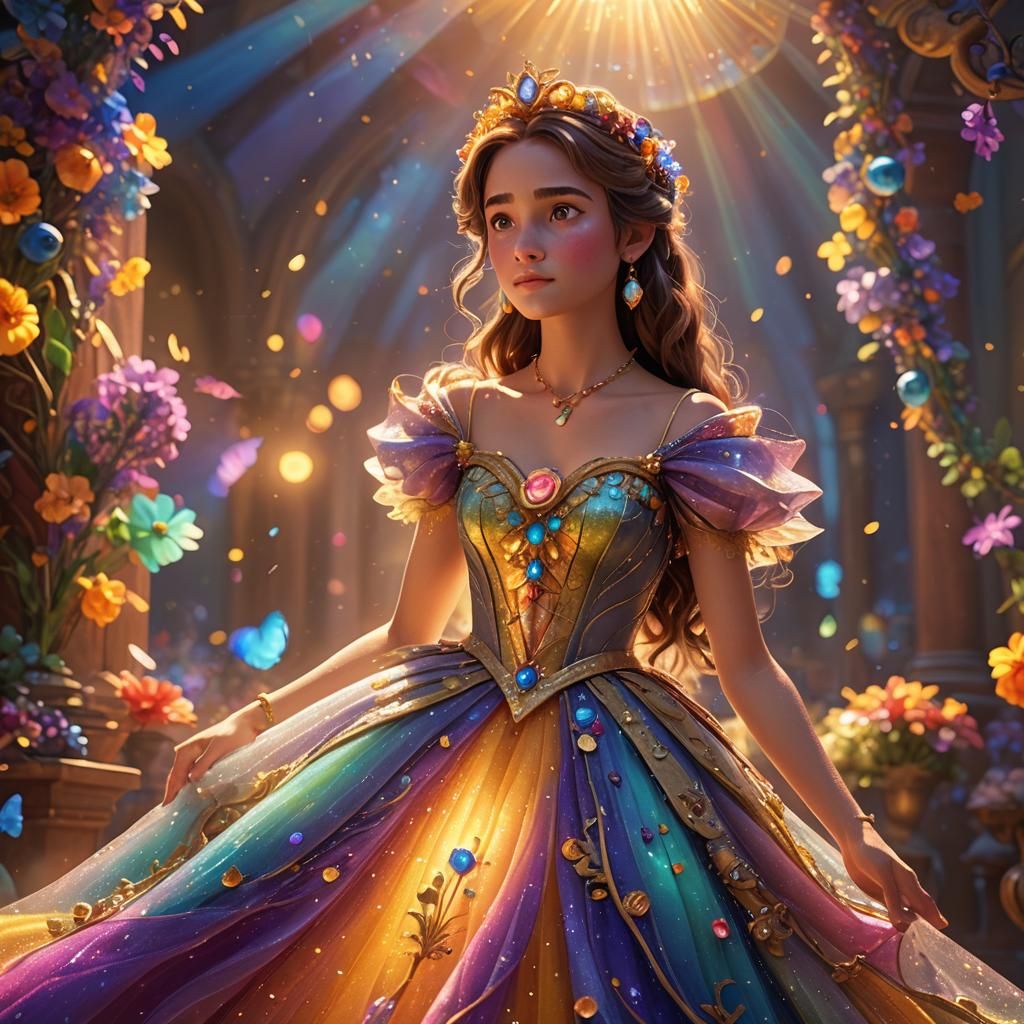 Magical Girl in Decorated Dress, Pixar-Style 3D Art
