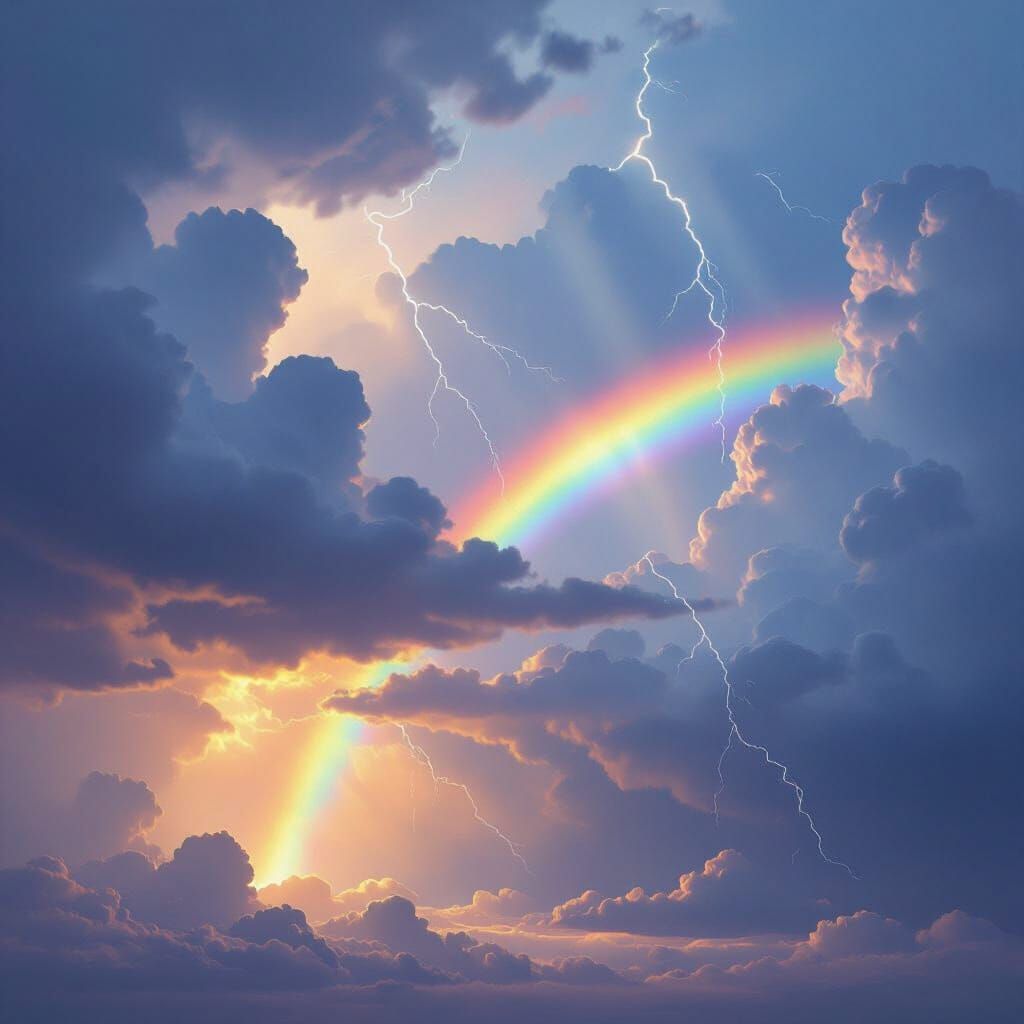 Dramatic Sky with Rainbow and Lightning as Digital Matte Pai...