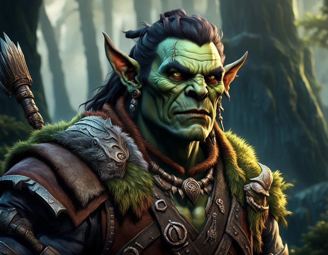 Half-Orc Druid in Detailed Matte Painting