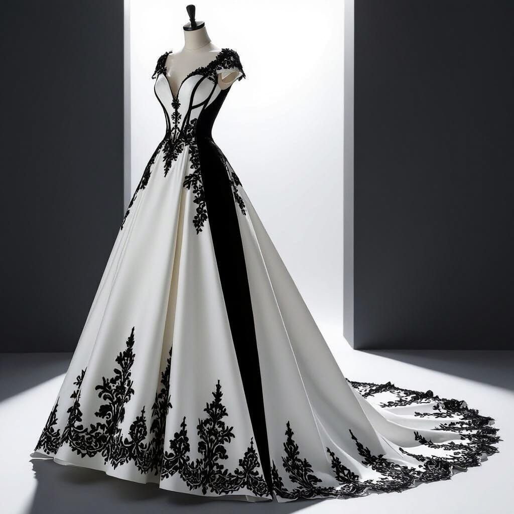 Gothic Romance A-Line Wedding Gown with Black Lace