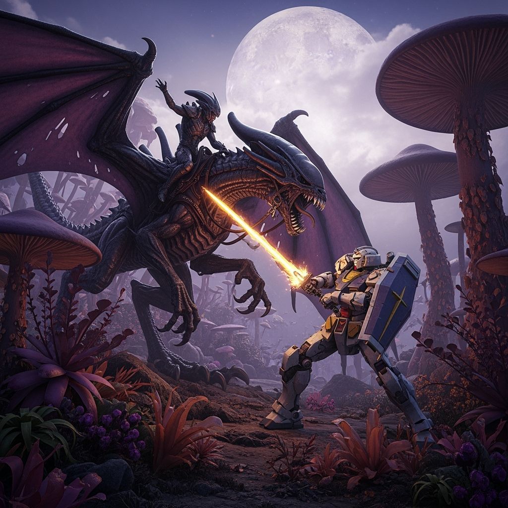 Alien Dragon Rider vs. Gundam Battle