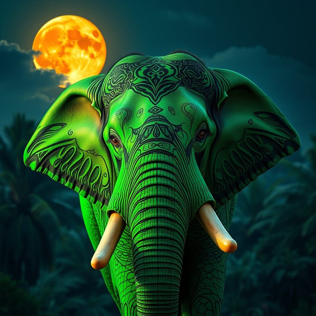 Emerald Elephant in Enchanted Forest Portrait