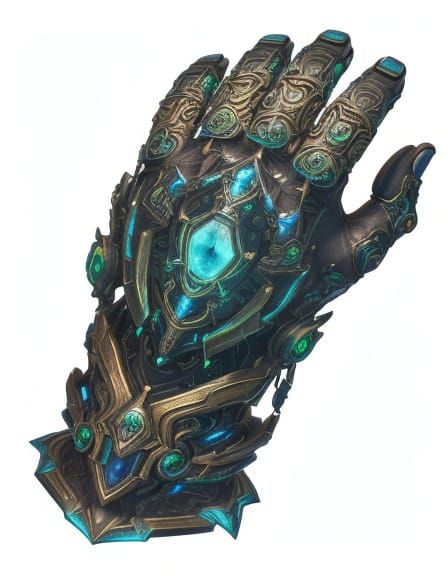 Surreal Mayan Gauntlet in Vibrant, Iridescent Hues