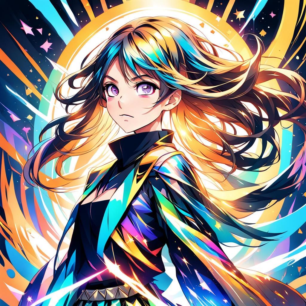 Vibrant Anime Girl with Flowing Hair in Studio Trigger Style