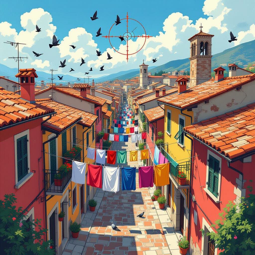 Italian Laundry Day from Above with Targeting Overlay