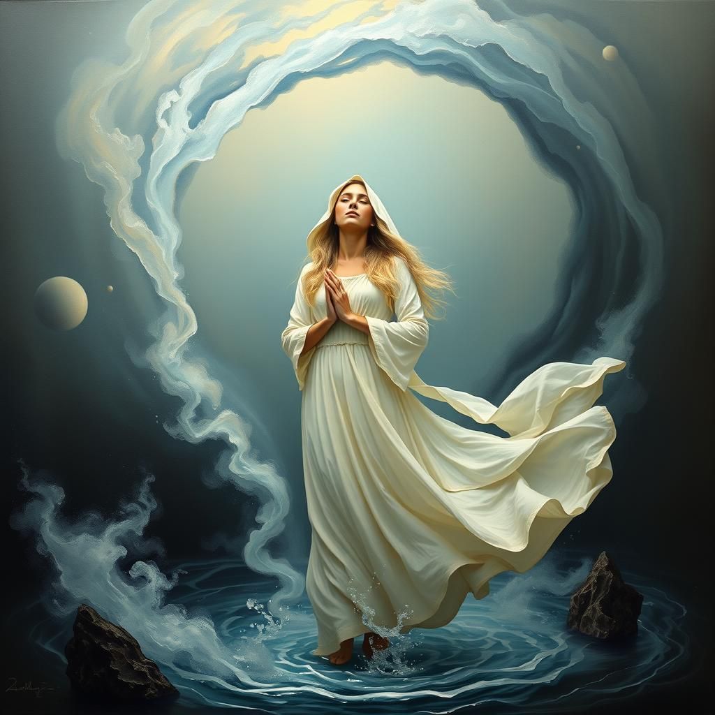 Surrealist Meditating Woman in Ethereal Waterspout