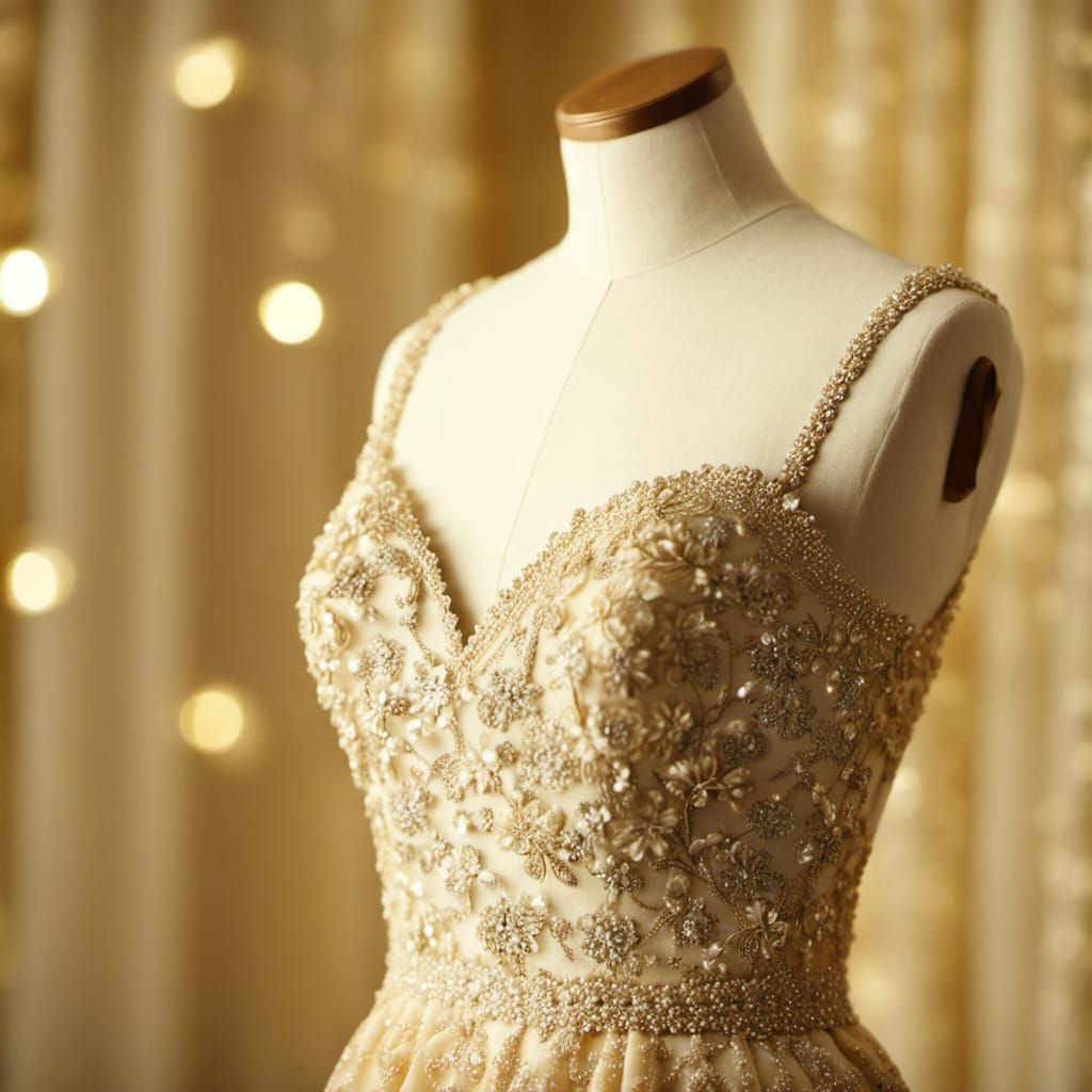 Elegant Mannequin Displaying Floral Dress in Macro