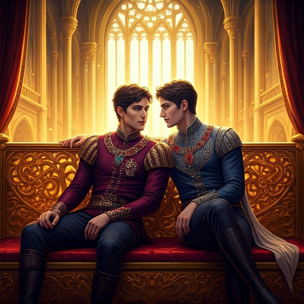 Twin Princes in Regal Attire Converse in the Royal Court