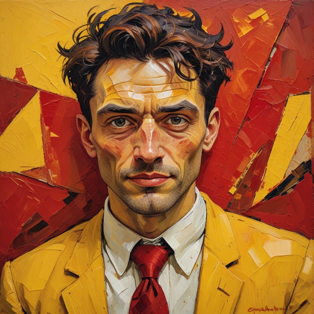 Man in Bold Expressionist Style with Vibrant Yellow Tie