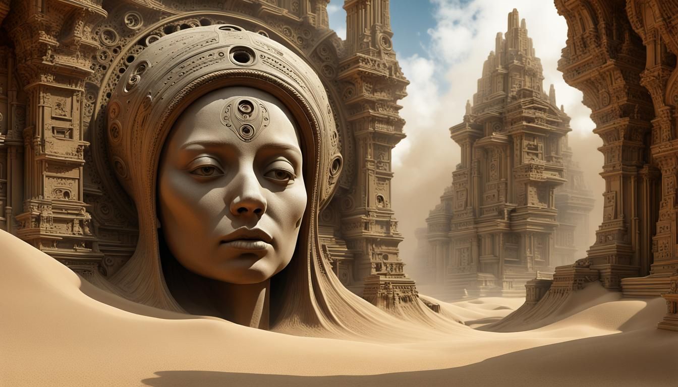 Surreal Sand Temple Sculpture with Fractal Architecture