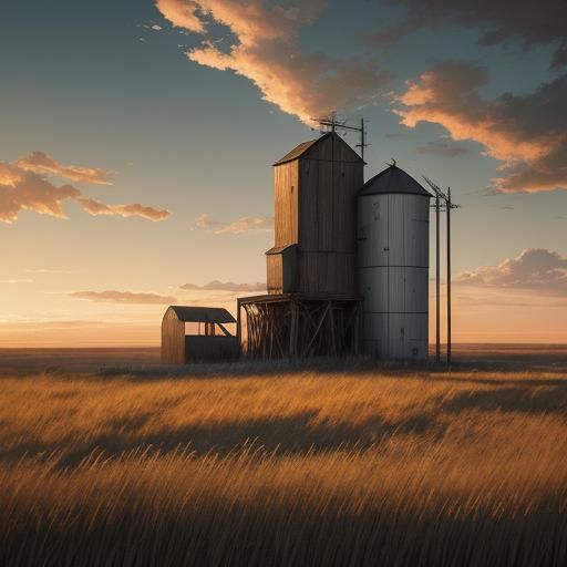 Prairie Grain Elevator in Golden Hour Light