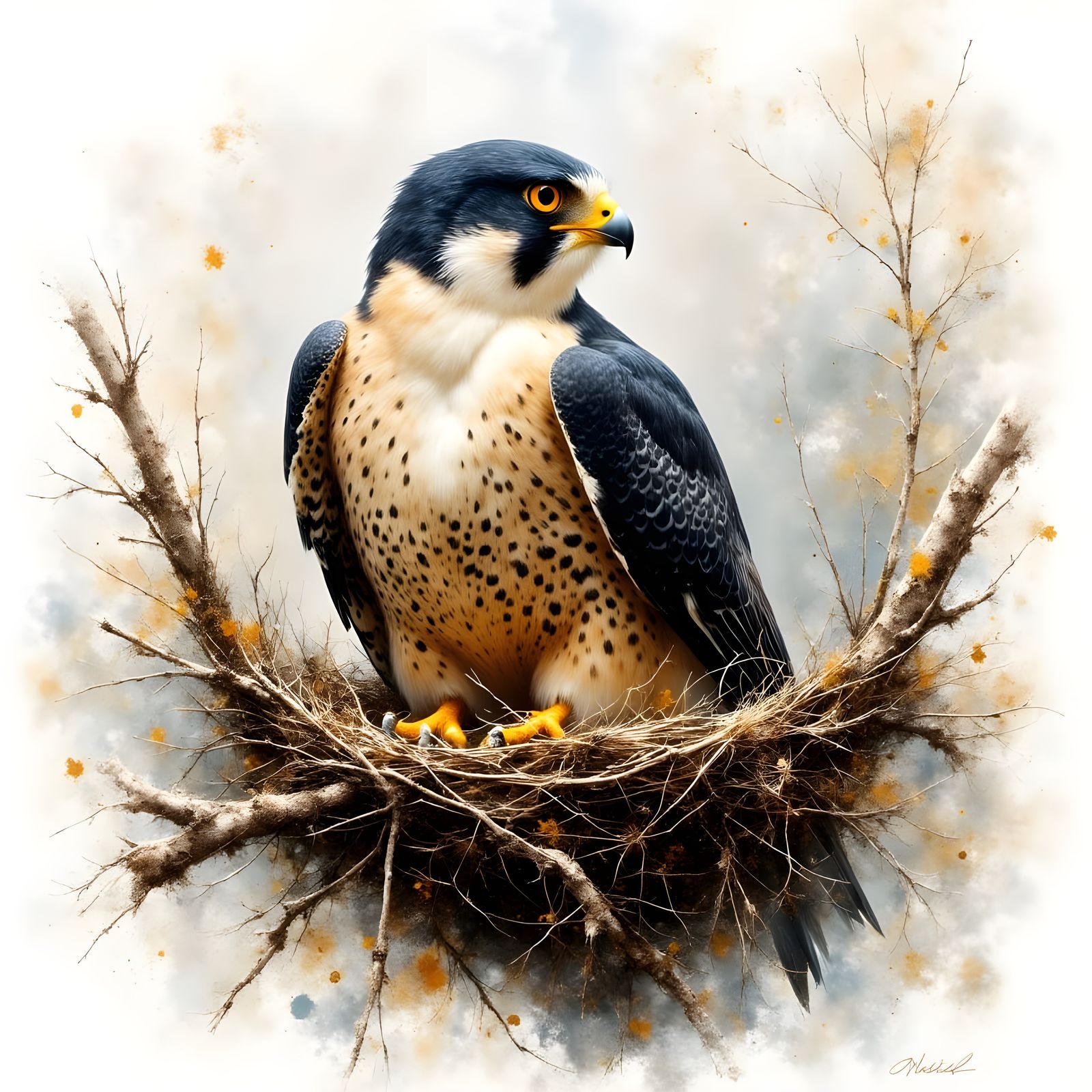 Ethereal Peregrine Falcon in Nesting Bliss