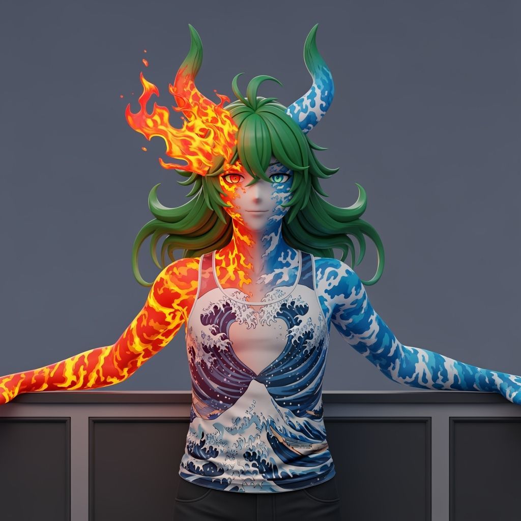 Anime Chimera with Elemental Powers in 3D Render