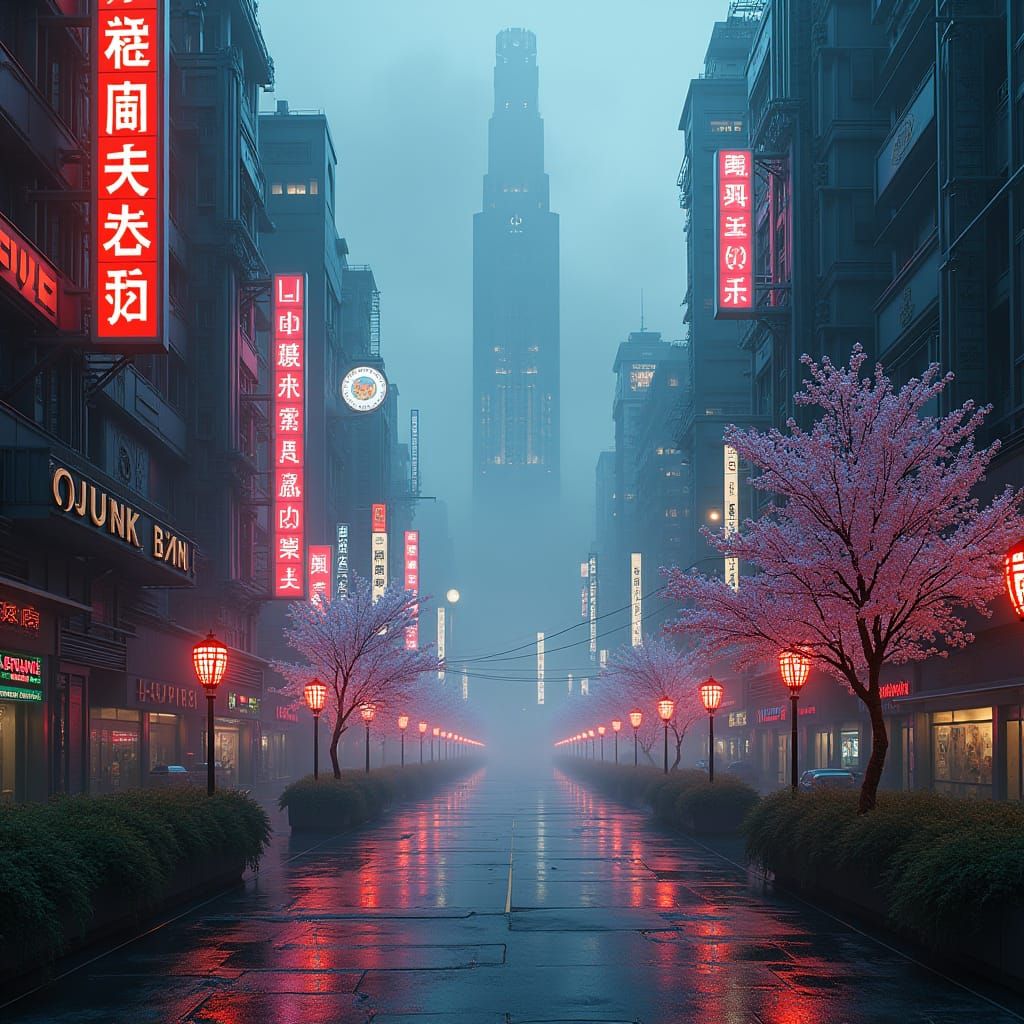 Japanese Cyberpunk Metropolis at Night
