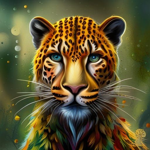Leopard with Amber Eyes in Marbling Oil Style