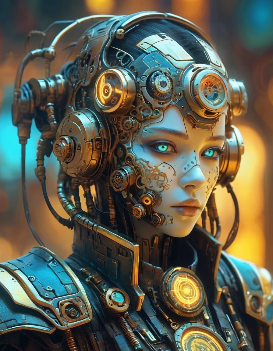 Cyberpunk Portrait with Clockwork Details in Steampunk Style