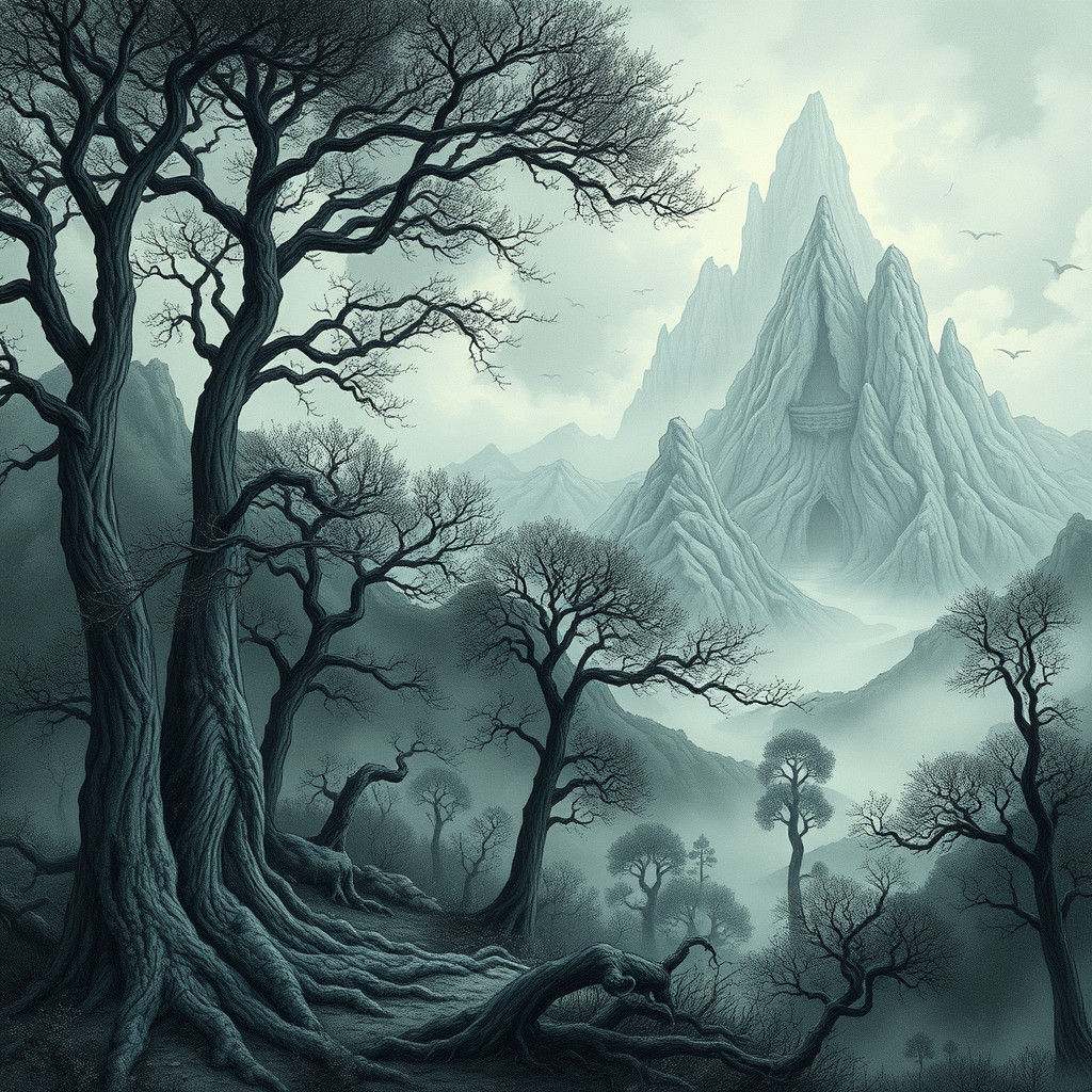 Mystical Realm Drawn in Schematic Sketches