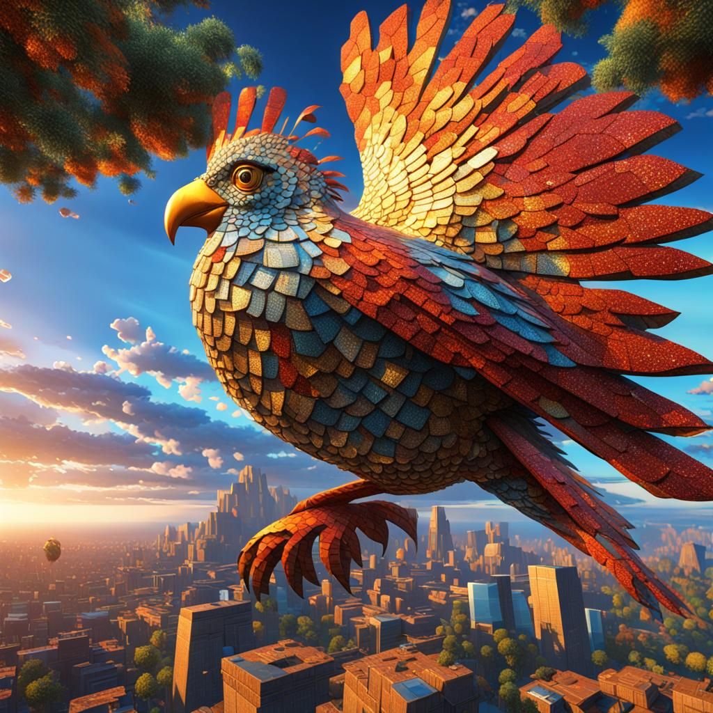 Piasa Bird in Cubist 3D Rendering