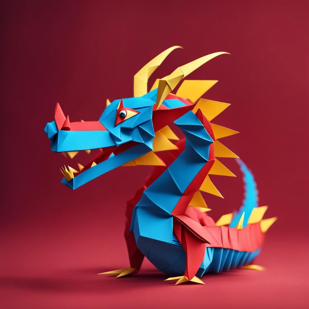 Origami Red Chinese Dragon Papercraft