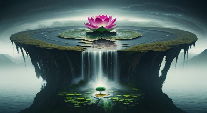 Surreal Lotus Flower Blooms on Shattered Planet
