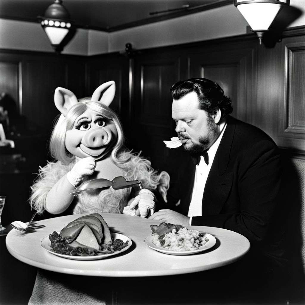 Orson Welles and Miss Piggy at the Brown Derby