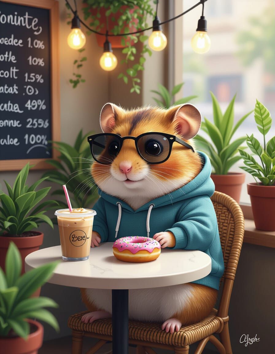 Hamster Influencer at Cafe in Playful Style