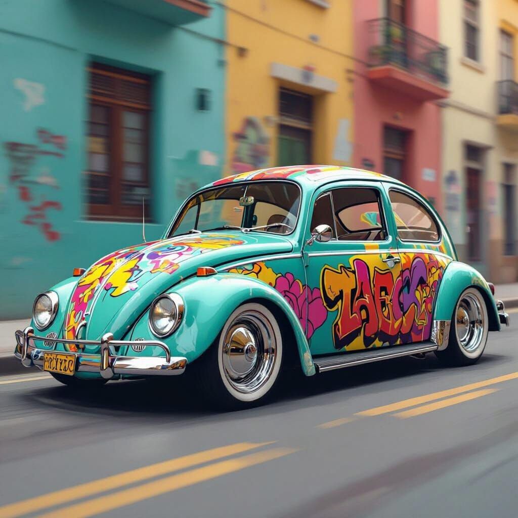 Custom Low-Rider Beetle with Brazilian Street Art
