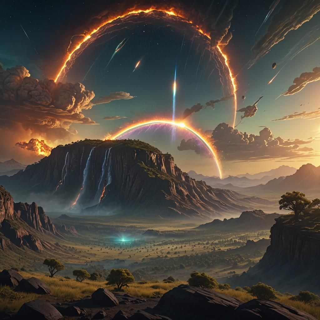 Aliens Launch Rainbow Meteor to Earth: Cinematic Sci-Fi