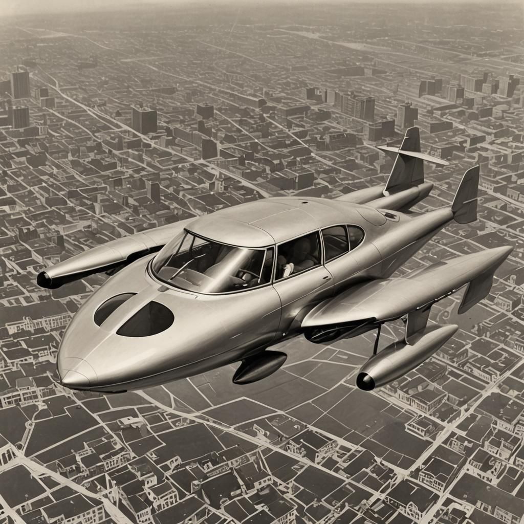Retro-Futuristic 1960s Style Flying Car