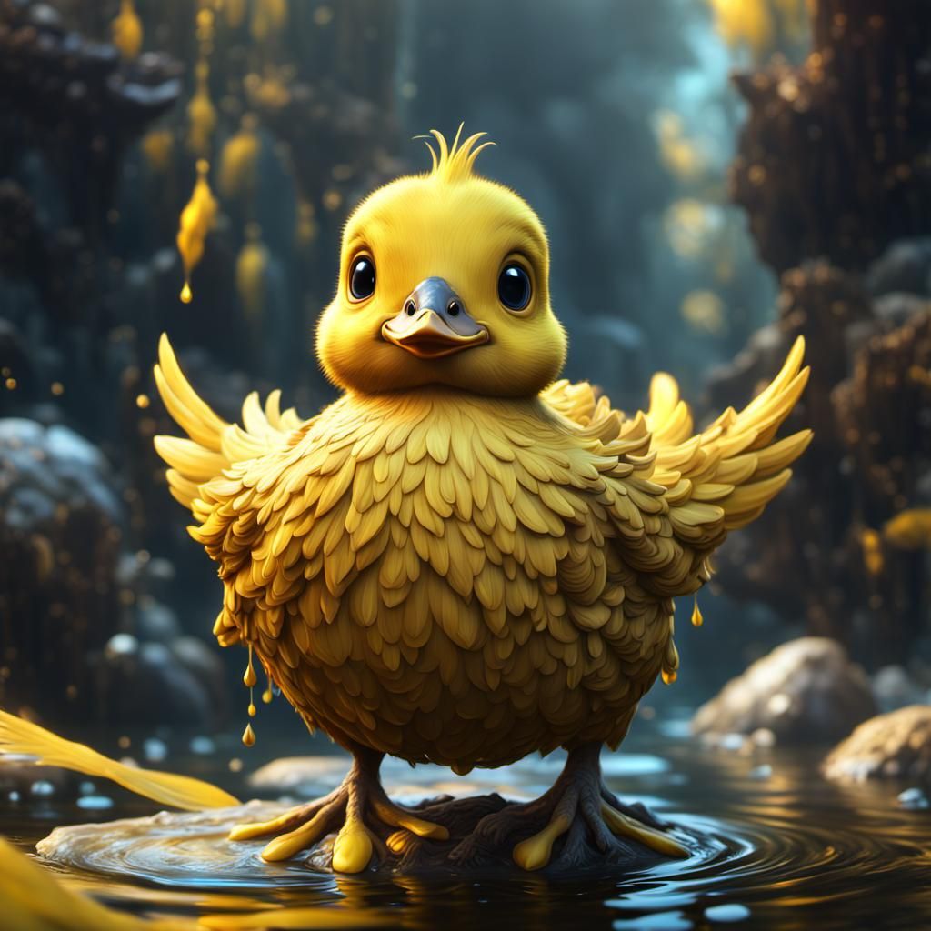 Cute Yellow Duckling in Detailed Matte Painting