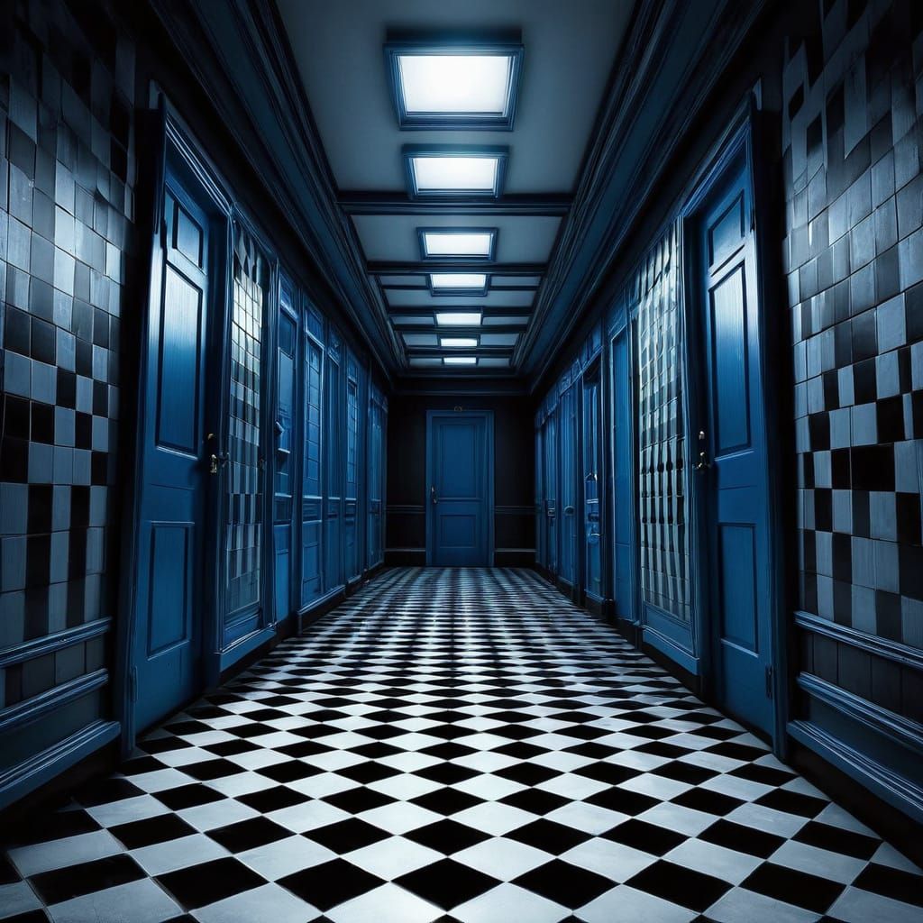 Escher-Inspired Surrealist Hallway in Cinematic Perspective