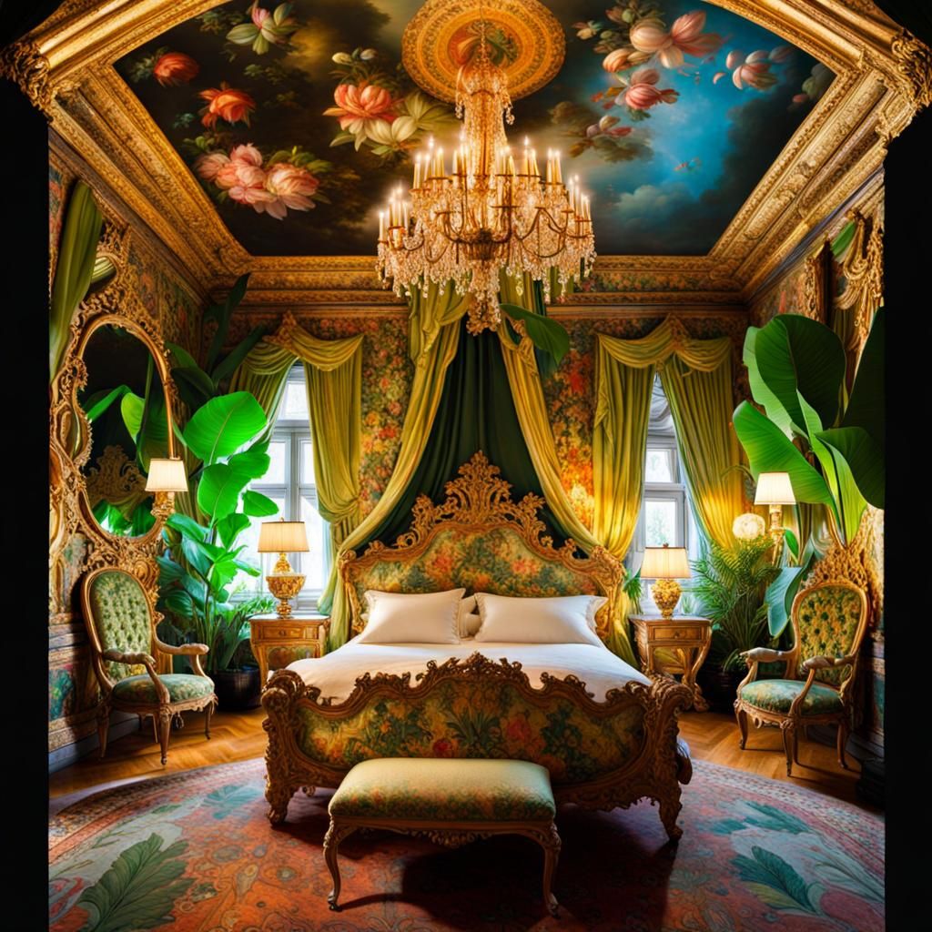 Lush Botanical Baroque Bedroom Architecture