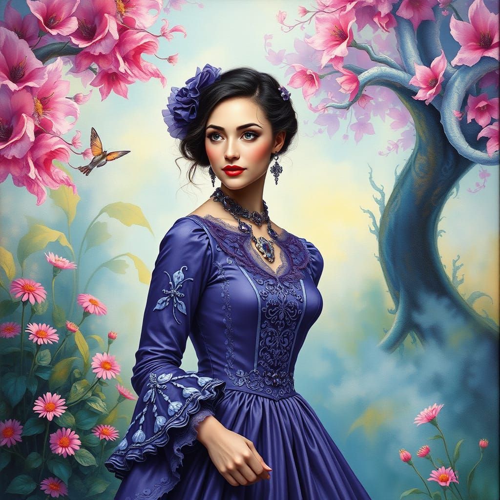 Whimsical Fantasy Portrait in Vibrant Gouache Style