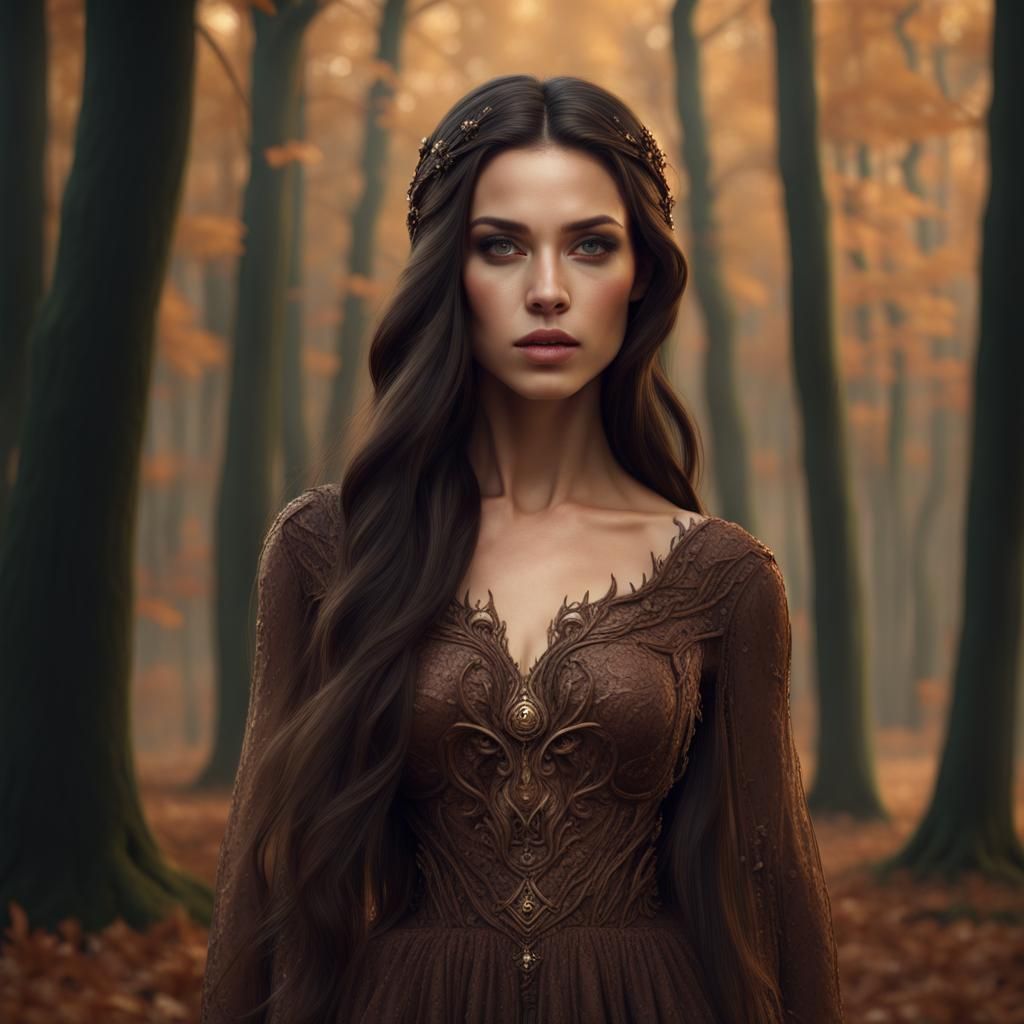 Young Woman in Woods: Fantasy Concept Art