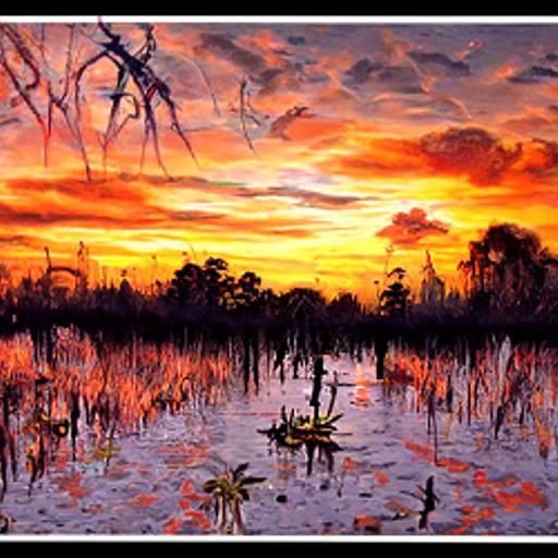 Renaissance Sunset Swamp Oil Painting