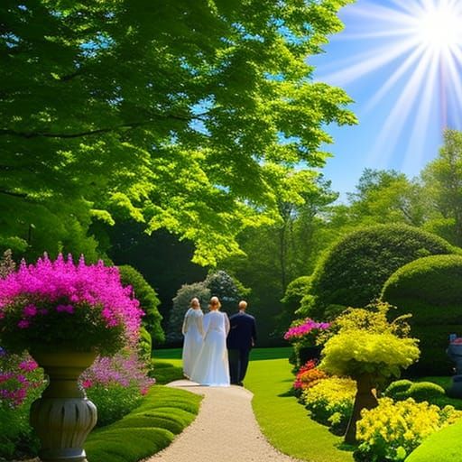 Garden Scene with Angel Statues in Soft Focus