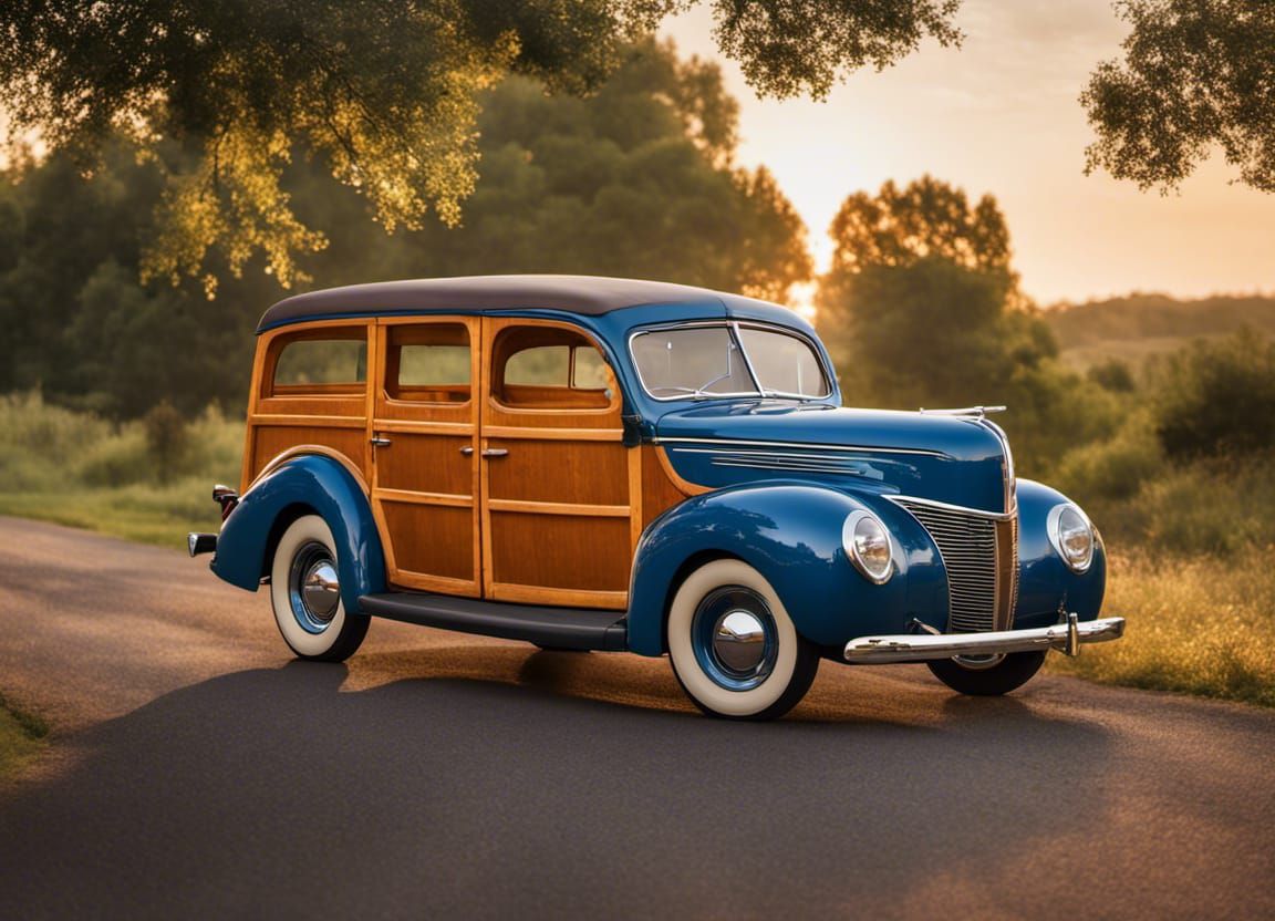 1939 Ford Woody Wagon on Country Road