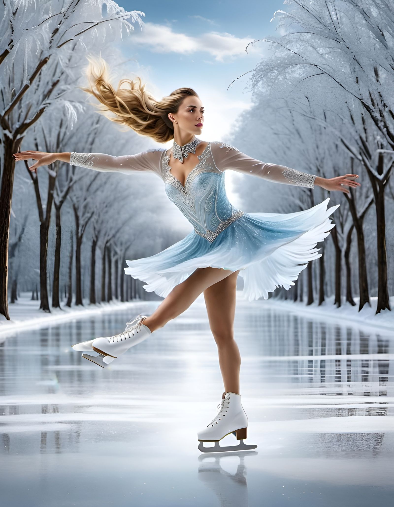 Magical Ice Skating Girl in Hyperrealistic Style