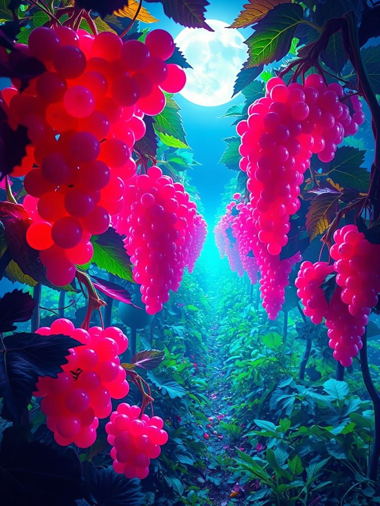 Surreal Cyberpunk Garden Blooms with Hyperrealistic Neon Vin...
