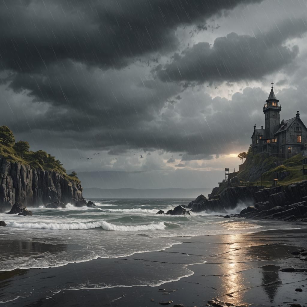 Rainy Seaside Matte Painting in Deep Color
