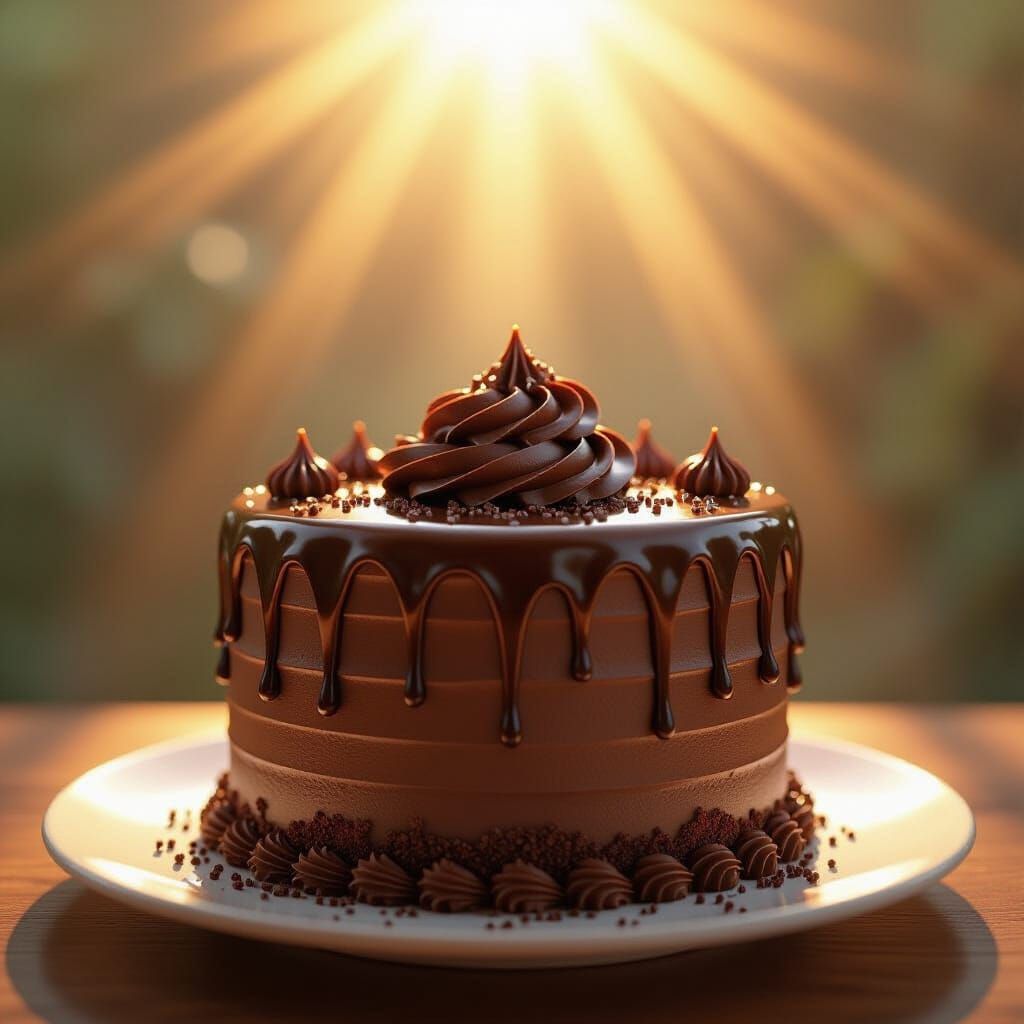 Giant Chocolate Cake with Dripping Sauce in Vibrant Style